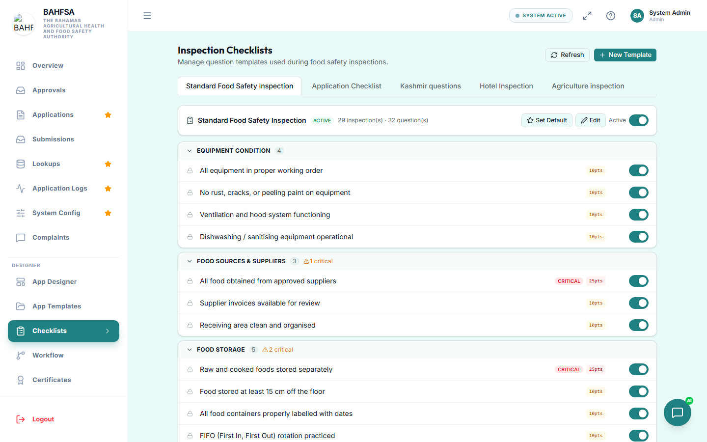 The checklist designer